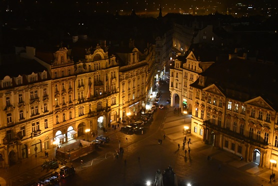 Scene of Prague Square at night